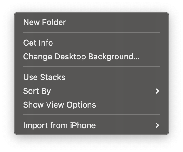 Right click on Mac Desktop Options